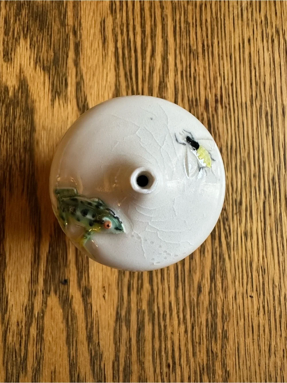 Ceramic Bud Vase with Green Frog & Bee by Cindy Searles